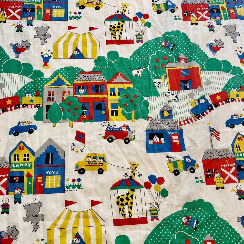 Vintage Franco Twin Fitted Sheet Around Town/Circus Theme